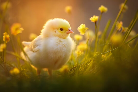 Little chicken chick in the grass