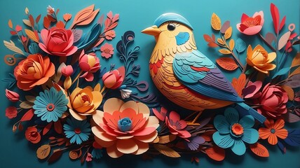 Obraz premium Elegance in 3D, A Captivating Abstract Background Illustration of Birds and Flowers