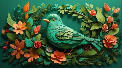 Elegance in 3D, A Captivating Abstract Background Illustration of Birds and Flowers