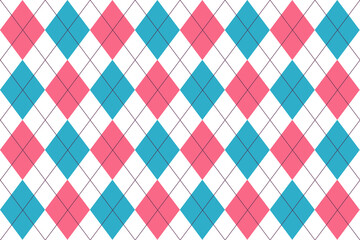 Seamless blue pink argyle pattern. Diamond shapes background.