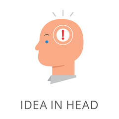 Side view of man head with idea flat vector icon. Cartoon drawing or illustration of symbol for idea on white background. Innovation, brainstorm concept