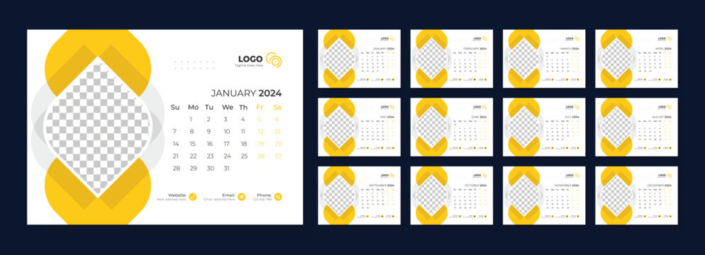 Desk Calendar Template 2024, Calendar 2024 planner corporate template design set, template for annual calendar 2024