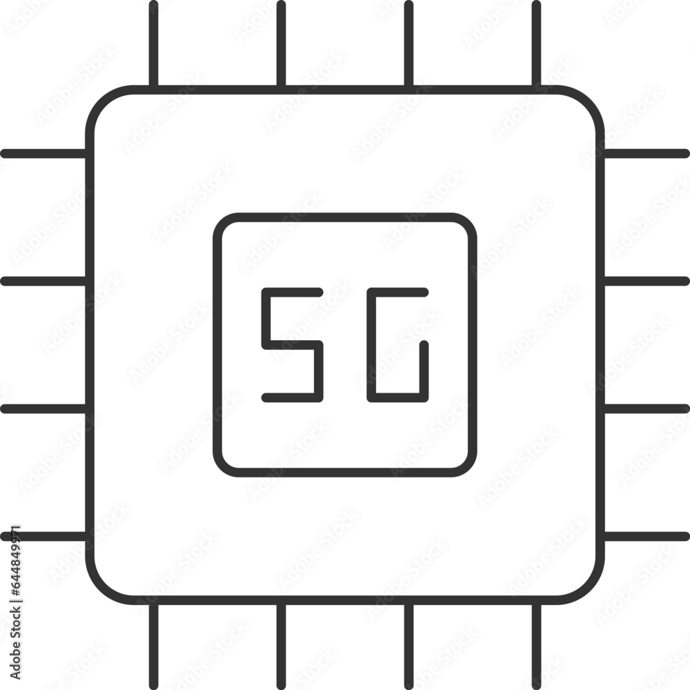 Sticker 5G Chip Or Cpu Semiconductor Icon In Black Stroke.