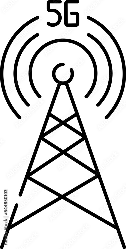 Sticker 5G Network Signal Or Cell Site Tower Icon In Black Line Art.