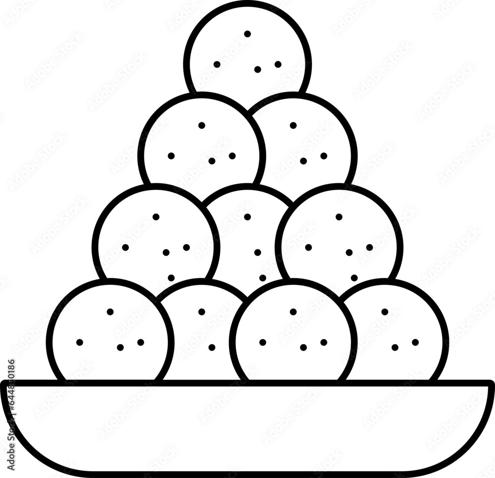 Sticker Indian Sweets Of Laddu Bowl Thin Line Icon.