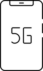 Black Linear Style 5G Phone Or Mobile Icon.