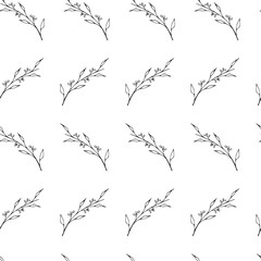 Seamless pattern of black and white branches on a white background.