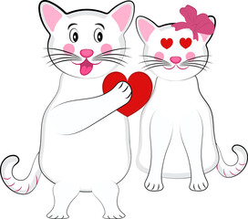 Cartoon Cat Heart Offer Her Partner Over White Background.
