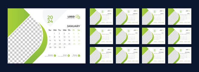 Desk Calendar 2024. Template for annual calendar 2024. Desk calendar calendar in a minimalist style.