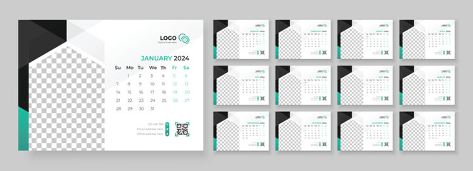 Desk Calendar Template 2024 Or Monthly Weekly Schedule New Year Calendar 2024 Design Template. Week starts on Sunday.