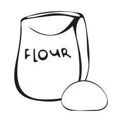 Vector black and white graphic doodle illustration of flour on a white background.