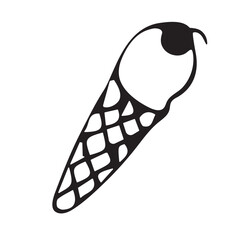 Vector black and white graphic doodle illustration of ice cream on a white background.