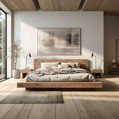 Elevate Your Bedroom with a Simple Frame Platform Bed. Generative Ai