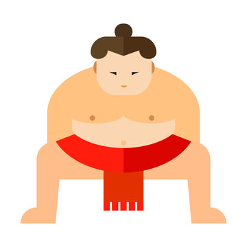 Martial arts, man in traditional loincloth standing in threatening pose before start of fight. Colored flat vector icon representing people activities and professions concept isolated