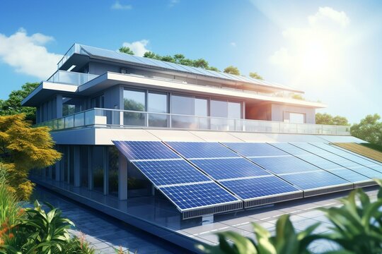 Harnessing renewable energy with rooftop solar panels in the summer heatwave. Generative AI