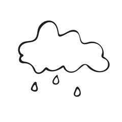 Graphic vector illustration of a cloud with rain on a white background.