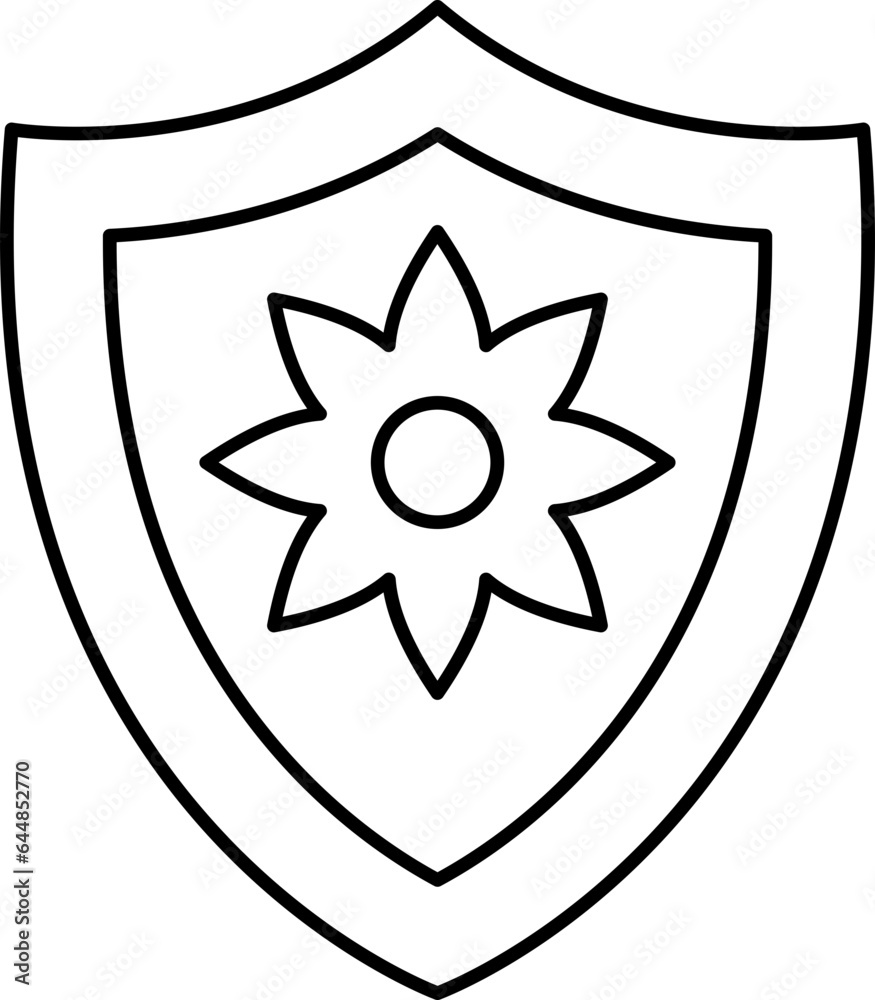 Poster Flower Shield Icon Or Symbol In Line Art.