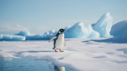 Obraz premium Penguins walking on ice, AI generated Image