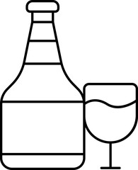 Wine Drink Bottle With Glass Black Outline Icon.