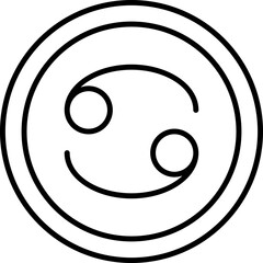 Linear Style Cancer Zodiac Symbol On Round Icon.