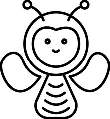 Smiley Face Cute Bee Standing Black Outline Icon.