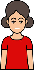 Young Girl Icon In Brown And Red Color.