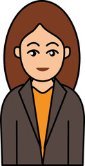 Brown Coat Wearing Smart Girl Cartoon Icon.