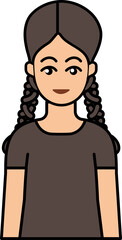 Young Girl Plaits Hairstyle Icon In Brown And Peach Color.