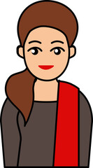 Black Suit Wearing Indian Woman With Poinytail Hair Flat Icon.