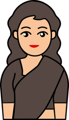 Black Saree Waering Indian Woman Cartoon Icon.