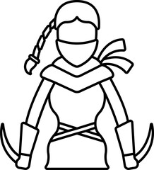 Linear Style Female Samurai Cartoon Icon.