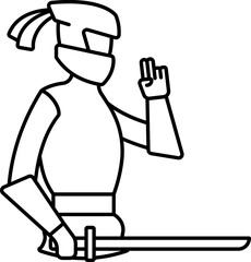 Cartoon Female Samurai Holding Sword Linear Icon.