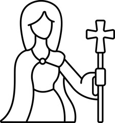 Cartoon Of Faceless Female Priest Holding Cross Wand Stroke Icon.