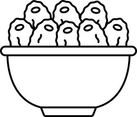 Date Fruits Bowl Icon In Black Thin Line Art.