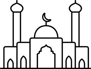 Black Outline Illustration Of Mosque Building Icon.