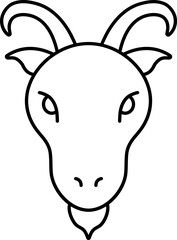 Cartoon Goat Head Icon In Linear Style.
