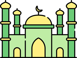 Green And Yellow Illustration Of Mosque Flat Icon.