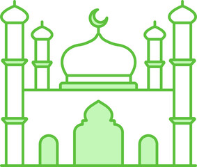 Green And White Illustration Of Mosque Flat Icon.