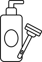 Shaving Cream With Razor Machine Icon In Black Stroke.