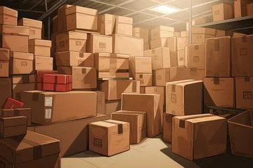Foto op Plexiglas Illustration of stacked boxes in a storage unit. Generative AI © Maria