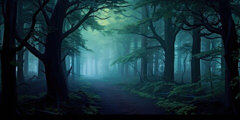Obraz premium Mysterious misty morning nature. Embracing darkness. Foggy forest landscape. Lost in woods. Misty autumn path