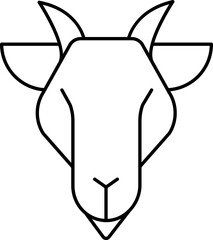 Cartoon Goat Head Icon In Linear Style.