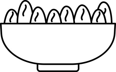 Date Fruits Bowl Icon In Black Thin Line Art.