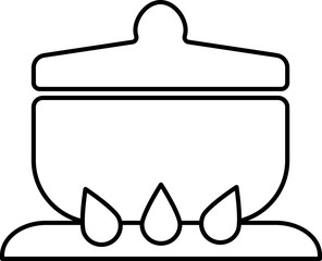 Food Pot On Gas Stove Icon In Black Line Art.