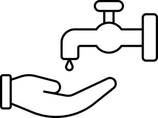 Washing Hand From Water Faucet Icon In Line Art.