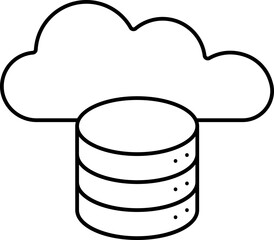 Black Line Art Illustration Of Cloud And Server Icon.