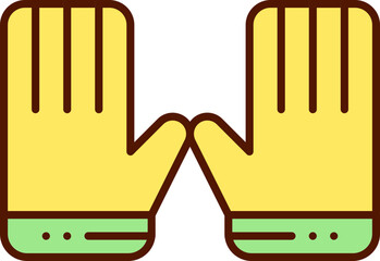Green And Yellow Illustration Of Gloves Flat Icon.