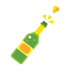 Cork flying out of bottle vector. Opened alcoholic drink orchampagne. Multicolored flat vector icon representing celebration concept isolated on white background