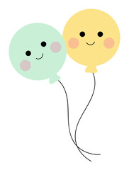 Two Cute Happy Face Cartoon Balloons Green And Yellow Sticker.