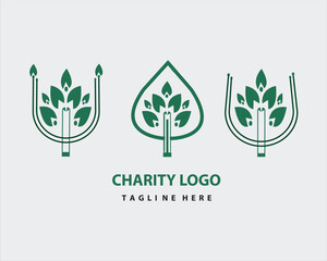 leaf tree charity logo illustration. green leaf charity logo. charity logo vector. green tree leaf logo design.